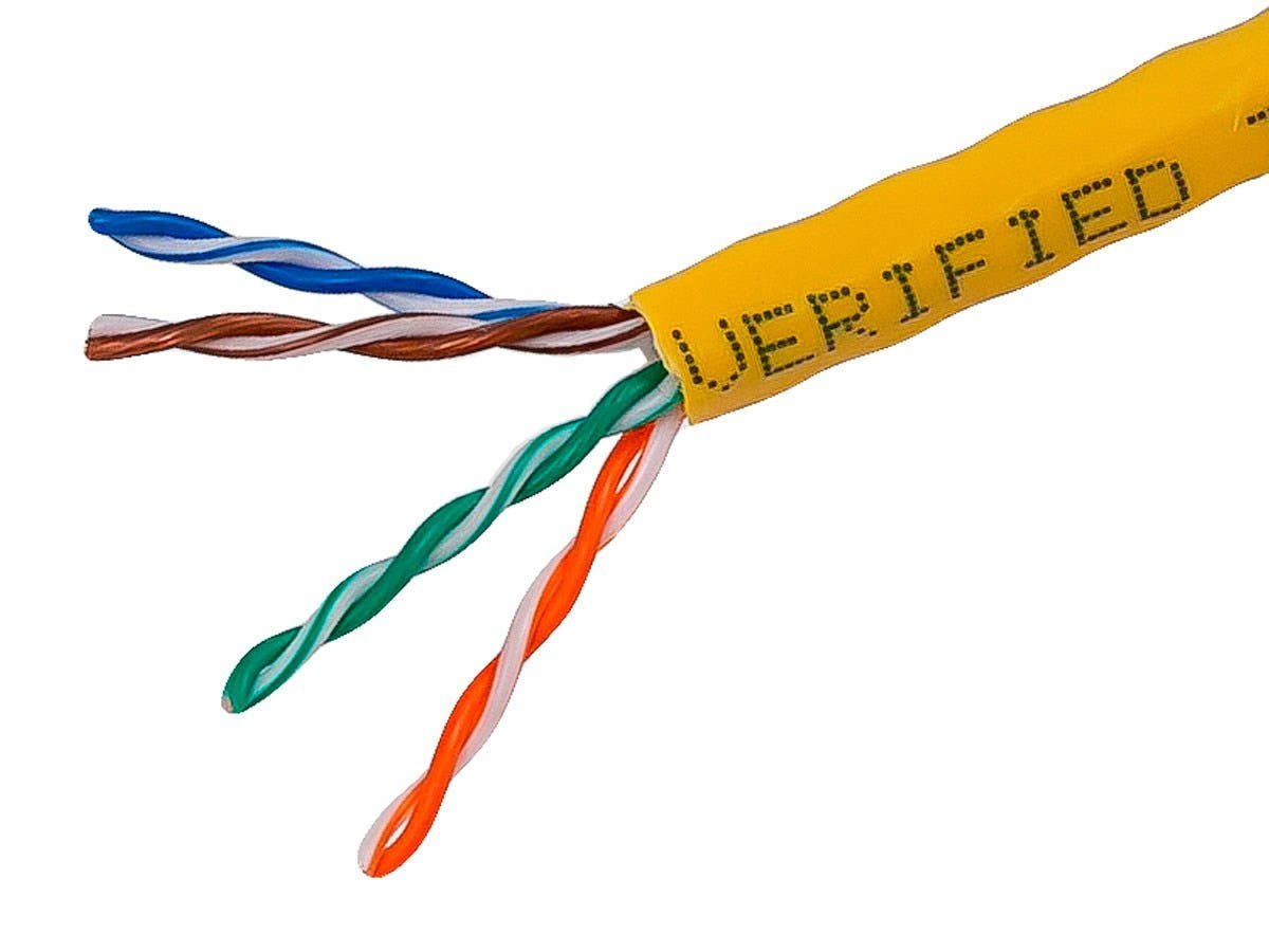 Cat5e Ethernet Bulk Cable Solid 350MHz UTP CMR Riser Rated Pure Bare Copper 24AWG 1000ft Yellow M551