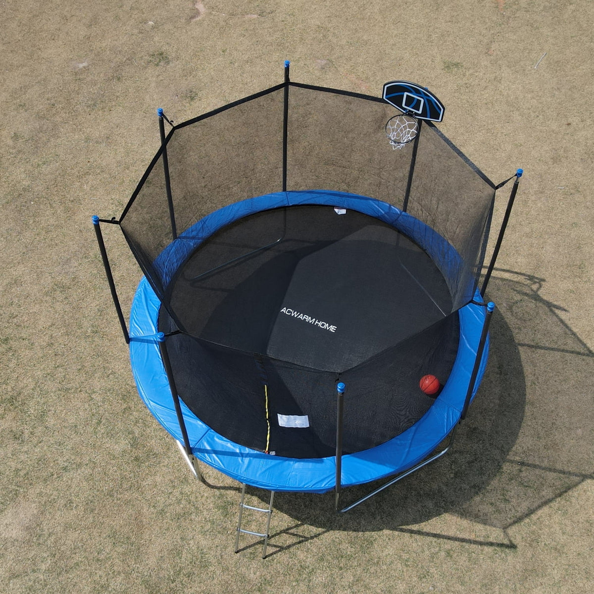 Blue 12FT Outdoor Trampoline with Safety Enclosure and Basketball Hoop W541