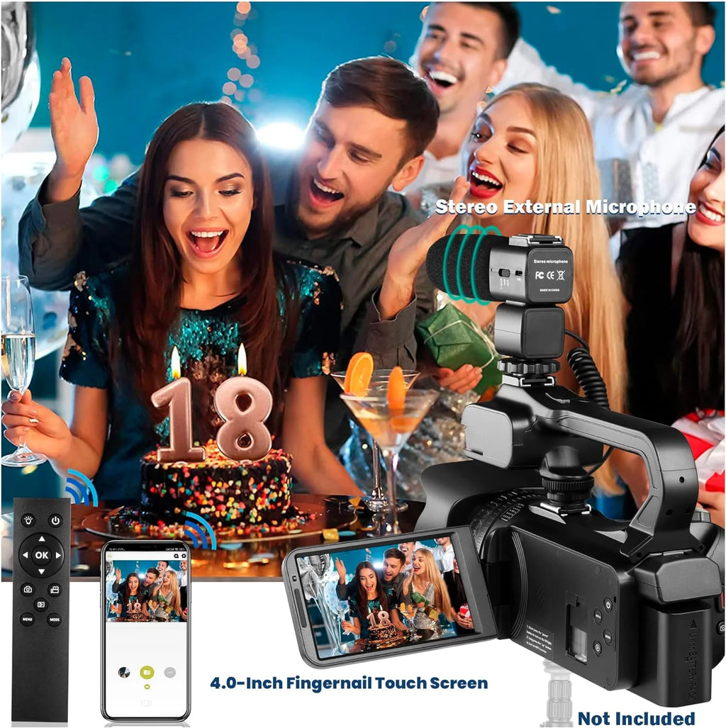 4k Video Camera Camcorder with 18X Digital Zoom, 64MP, 4.0-inch Rotating Touchscreen, 64GB SD Card, Black N59664