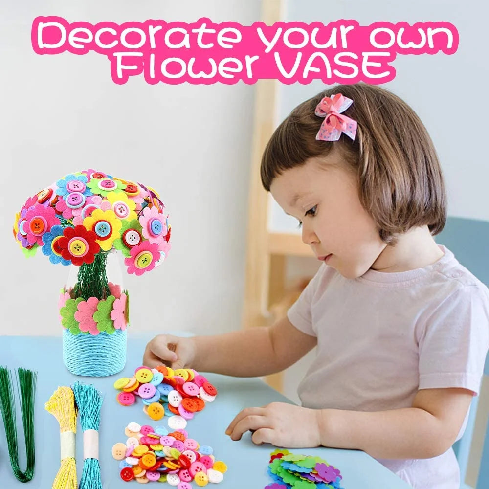 Colorful Buttons and Felt Flower Kit Vase Arts Toy Craft Project E968