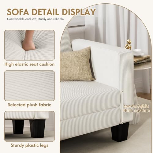 Cream Corduroy L-Shaped Convertible Sectional Sofa 3 Seater E77108