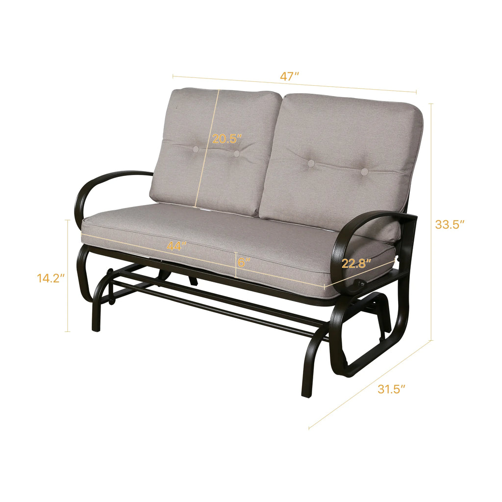 Beige 2-Person Outdoor Steel Glider Chair N349