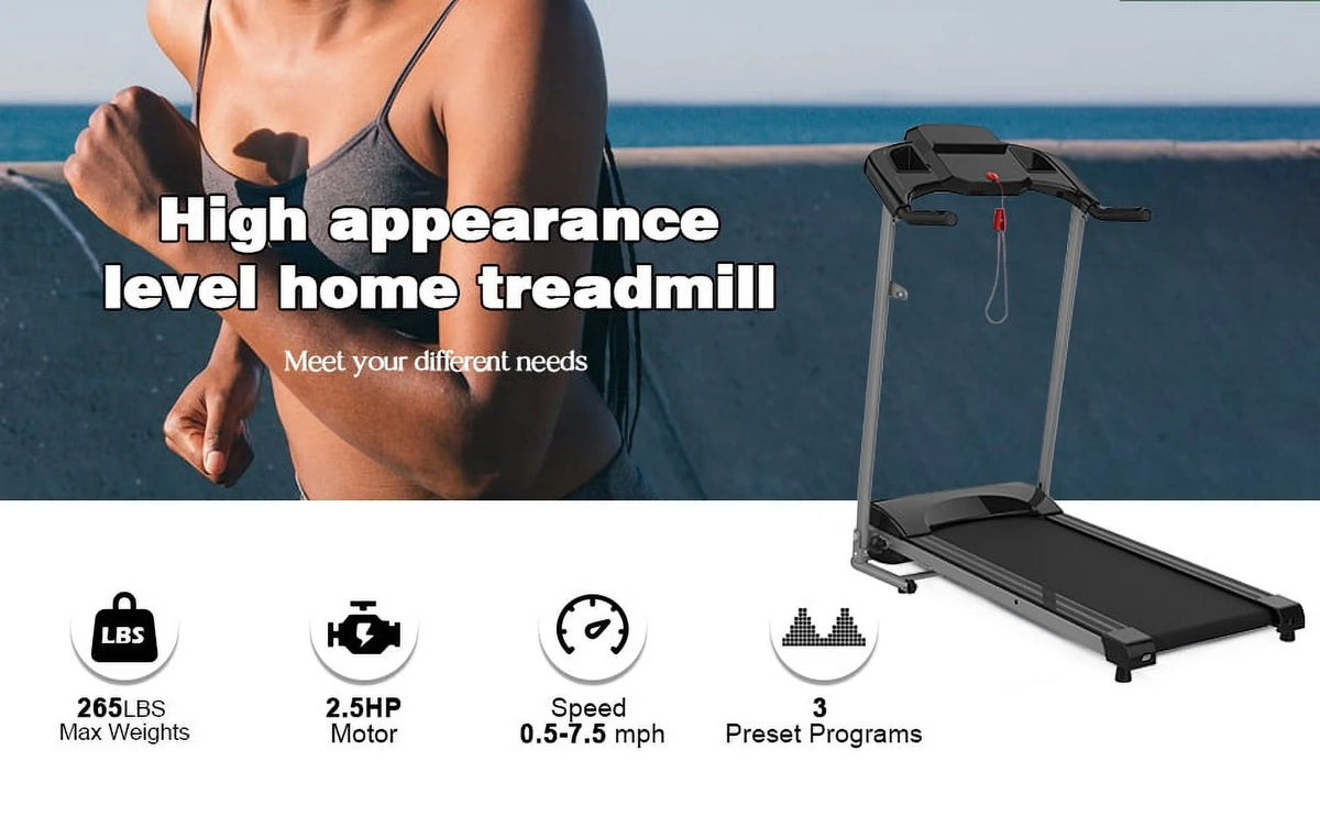 Foldable Electric Treadmill 2.5HP 265LBS Weight Capacity P6684