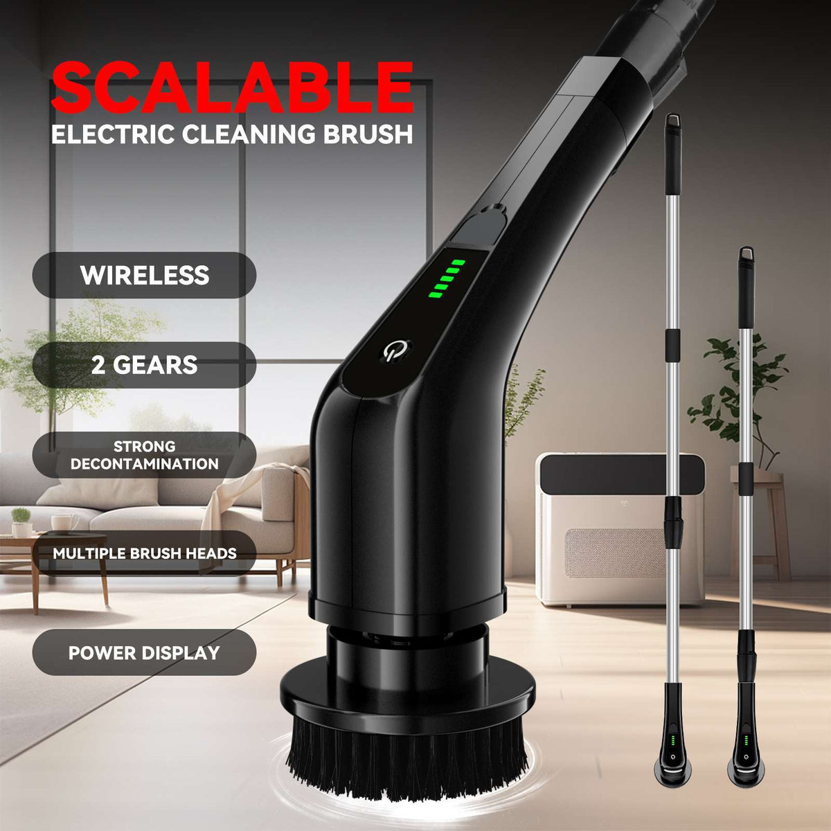 Cordless Electric Spin Scrubber with Long Handle & 7 Replaceable Heads L538