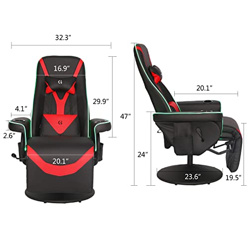 Black White Ergonomic Recliner Gaming Chair with Footrest and Cupholders W220347