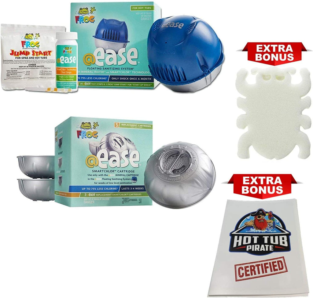 Frog @Ease Floating System with 3 Refill SmartChlor Replacement Mineral Cartridges, Jump Start Shock and 30 Test Strips with Bonus White Spa Thermometer N326