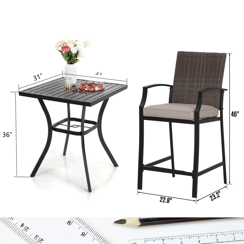 3 Pcs Patio Wicker Bistro Set Bar Table Stool A8549