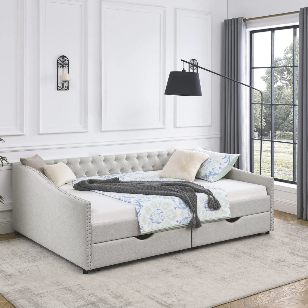 Upholstered Queen Size Daybed with Drawers Q3081