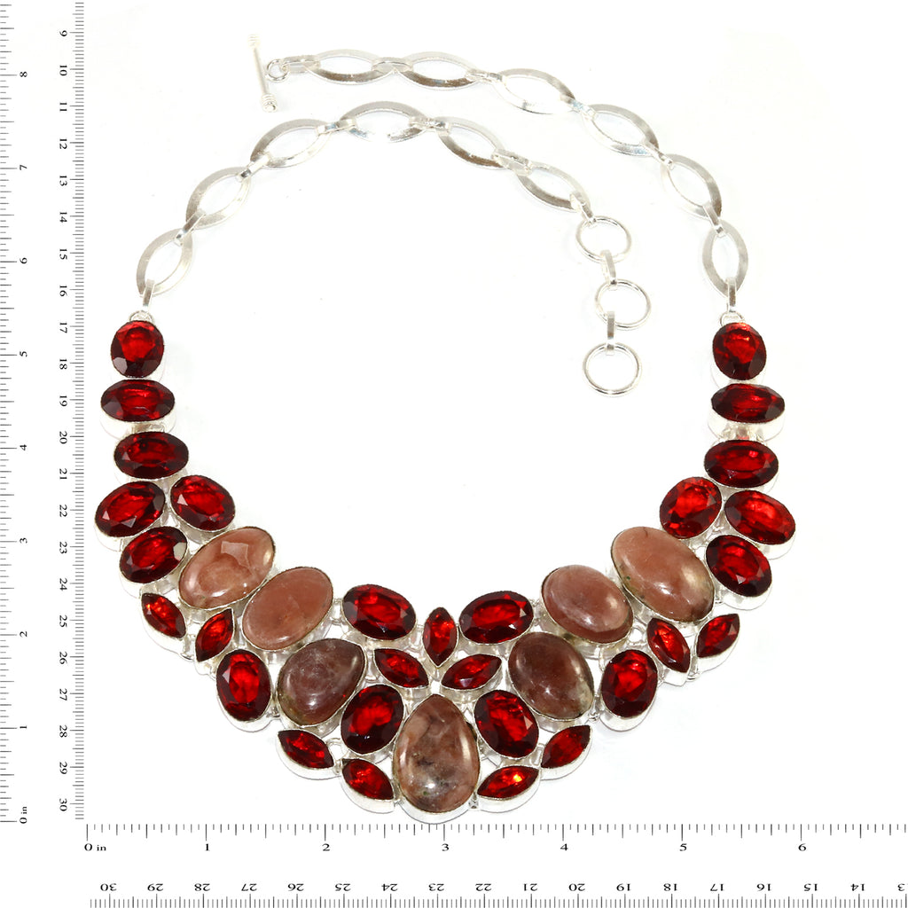 Rhodochrosorite Garnet Gemstone 925 Silver Necklace 16-18'' L408354
