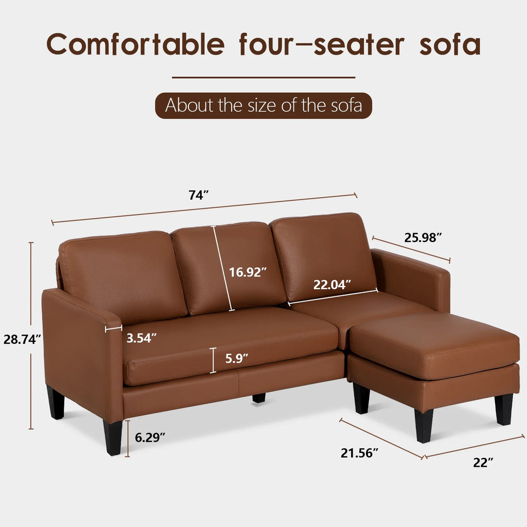 Brown Faux Leather L Shaped Sectional Sofa T1145