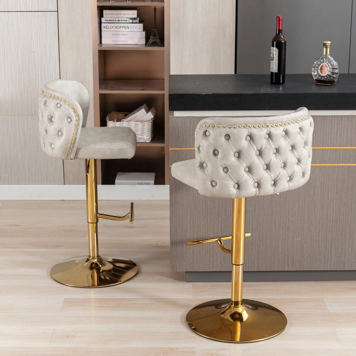 Beige Upholstered Bar Stools Set of 2 M272
