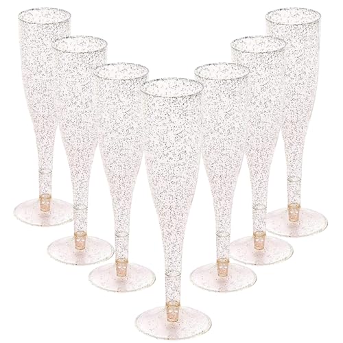 4.5 oz Gold Glitter Disposable Champagne Flutes W7935