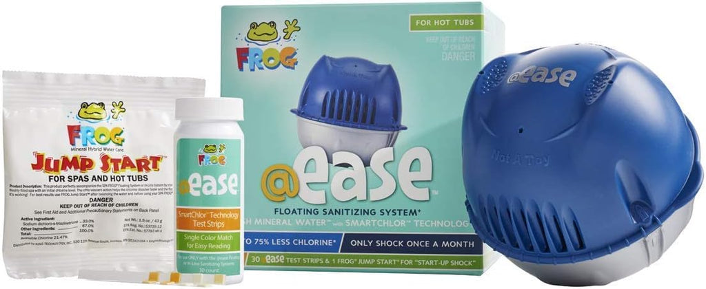 Frog @Ease Floating System with 3 Refill SmartChlor Replacement Mineral Cartridges, Jump Start Shock and 30 Test Strips with Bonus White Spa Thermometer N326