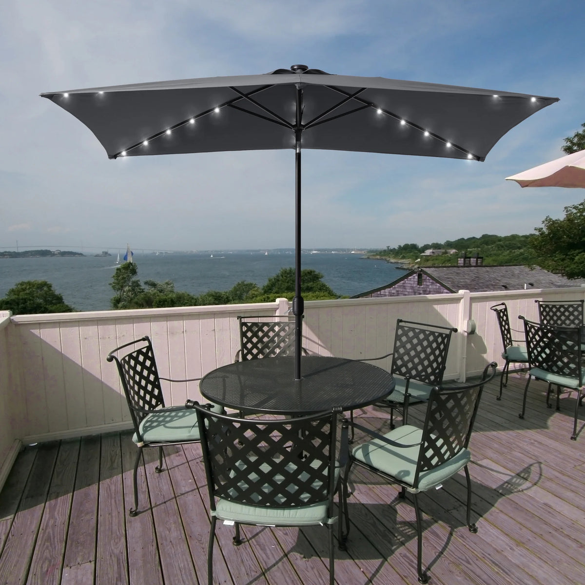 10 x 6.5ft LED Solar Patio Umbrella with Non-Fading Canopy M97752