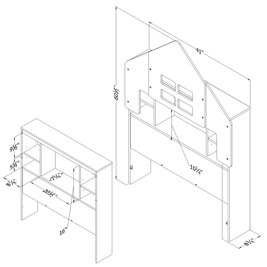 Twin Bookcase Headboard with Decals N610477