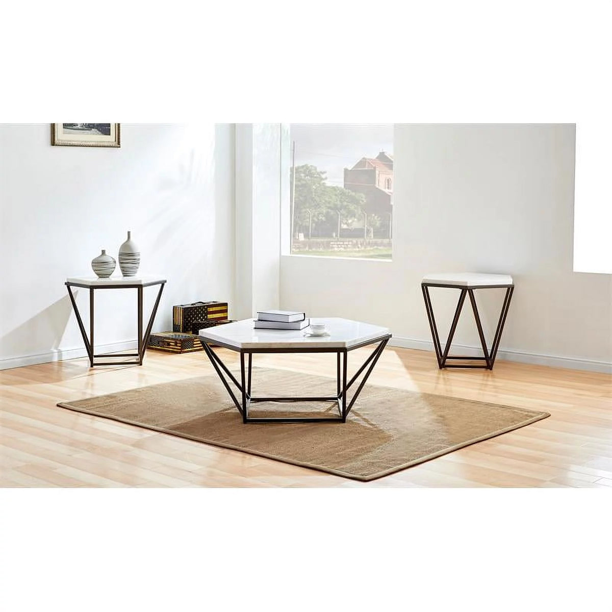 White Marble Top End Table Y99156