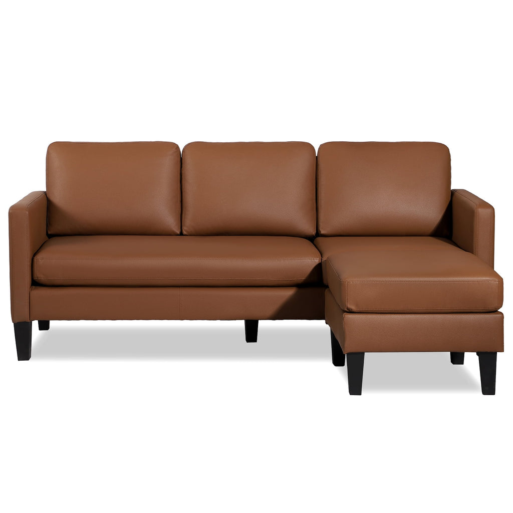Brown Faux Leather L Shaped Sectional Sofa T1145