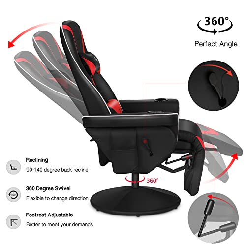 Black White Ergonomic Recliner Gaming Chair with Footrest and Cupholders W220347