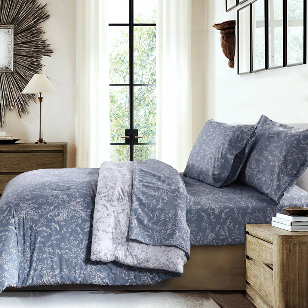 King / California King Black Reversible Floral Duvet and Sham Set V66945