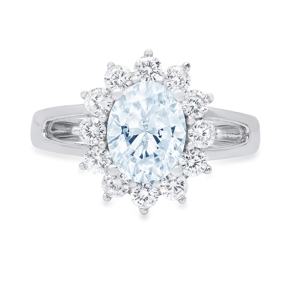 Oval Cut Natural Swiss Blue Topaz 18k White Gold Halo Ring C459355