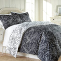 King / California King Black Reversible Floral Duvet and Sham Set V66945