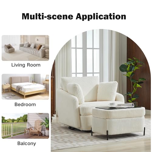 Oversized Swivel Accent Chair with Ottoman, Corduroy, Gray K654