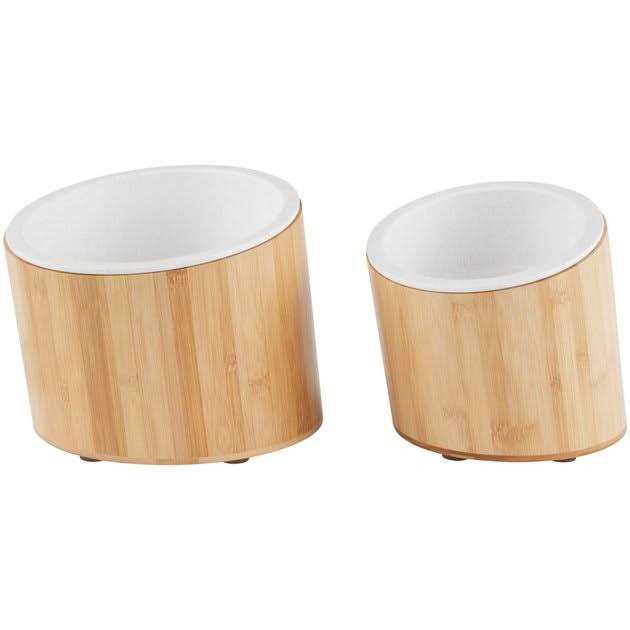 Slanted Non-Skid Elevated Bamboo Melamine Bowl with Stand X249