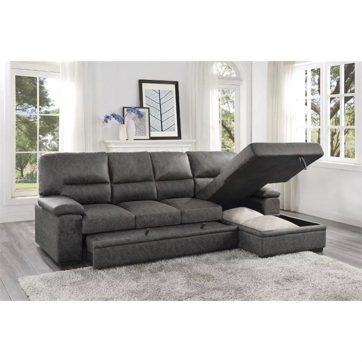 Dark Gray Microfiber Sectional with Right Chaise C18876