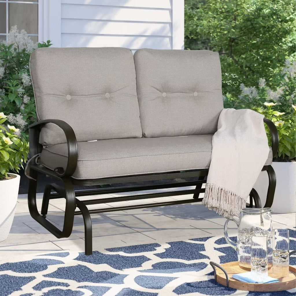 Beige 2-Person Outdoor Steel Glider Chair N349