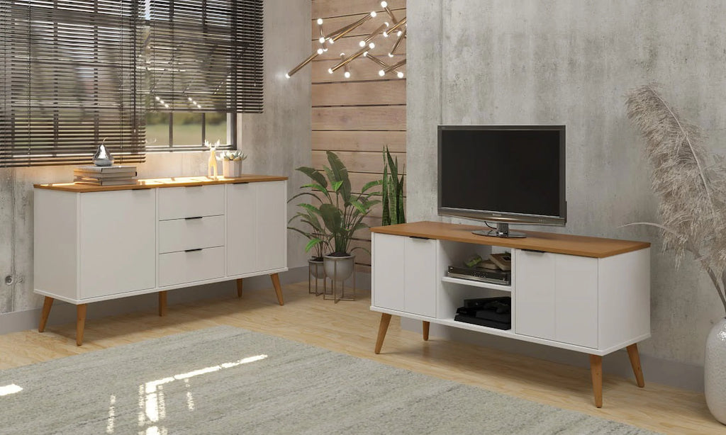White 2 Door 2 Shelf Solid Wood TV Stand T9043