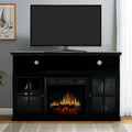 Black Fireplace TV Stand with Insert Fireplace and Adjustable Shelves T5889