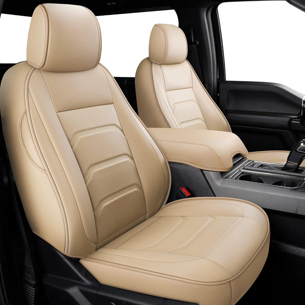 Beige Faux Leather Custom Seat Covers for Ford F150 F250 F350 2015-2020 E1376