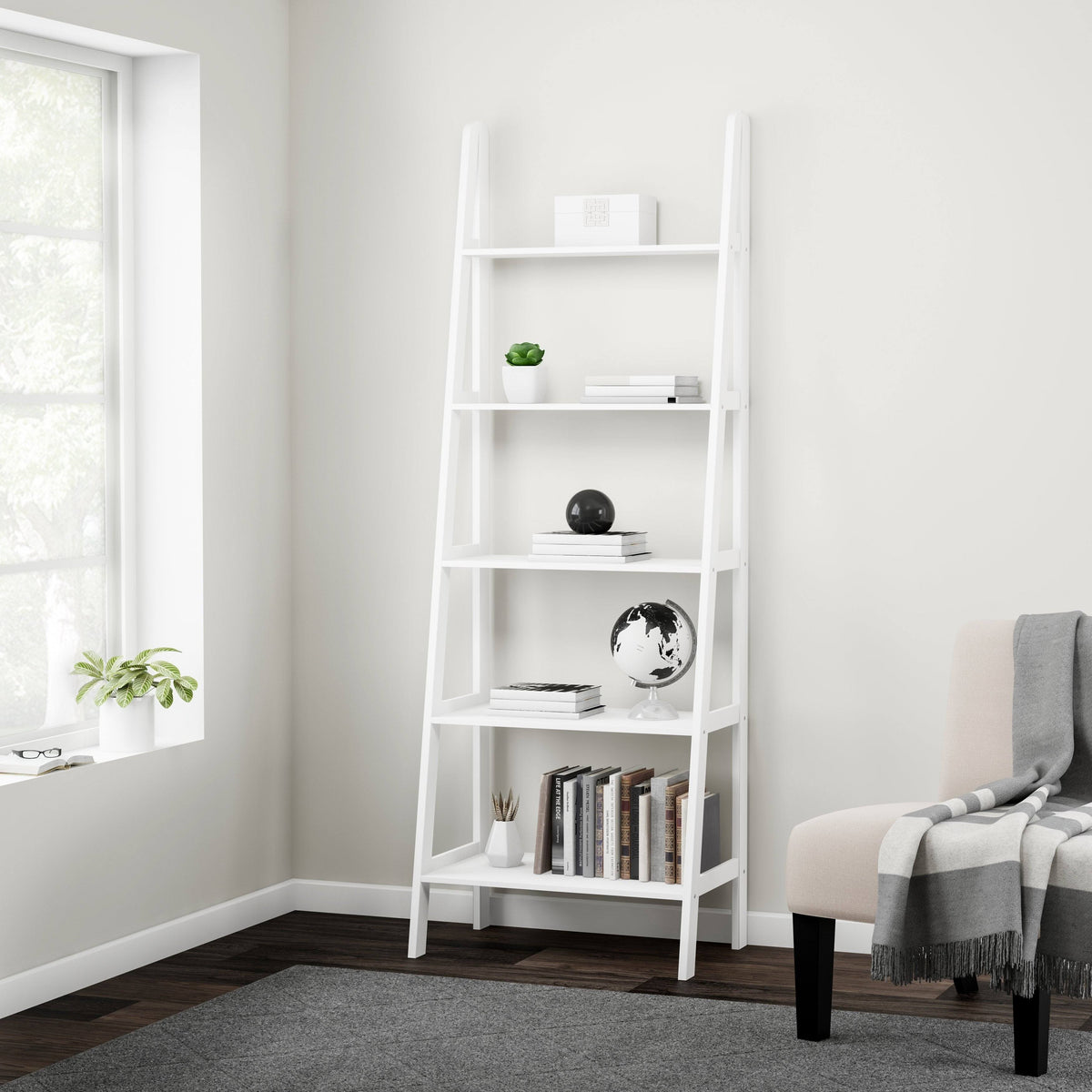 Espresso 5-Shelf Ladder Bookcase D499