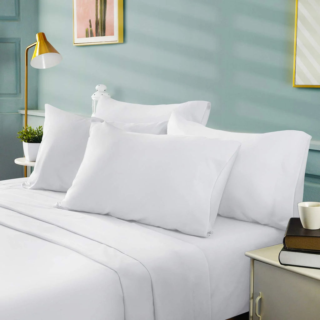 White 6 Piece 1800 Thread Count Microfiber King Size Bed Sheets Set with 15 Inch Deep Pocket Fitted Sheet G119643