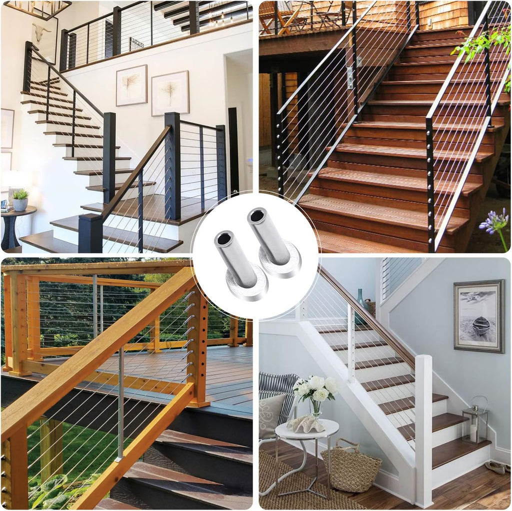 40 Pack 45 Degree T316 Marine Grade Stainless Steel Angle Beveled Protector Sleeves Wood Post Protector for 1/8", 5/32", 3/16" Wire Rope Cable Railing S811