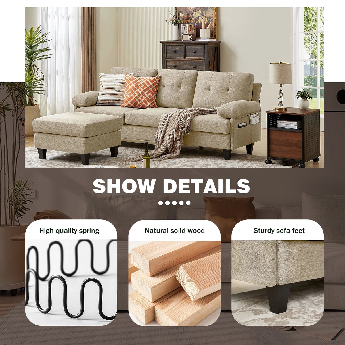 Modern Fabric L-Shaped Sectional Sofa with Chaise Q1136