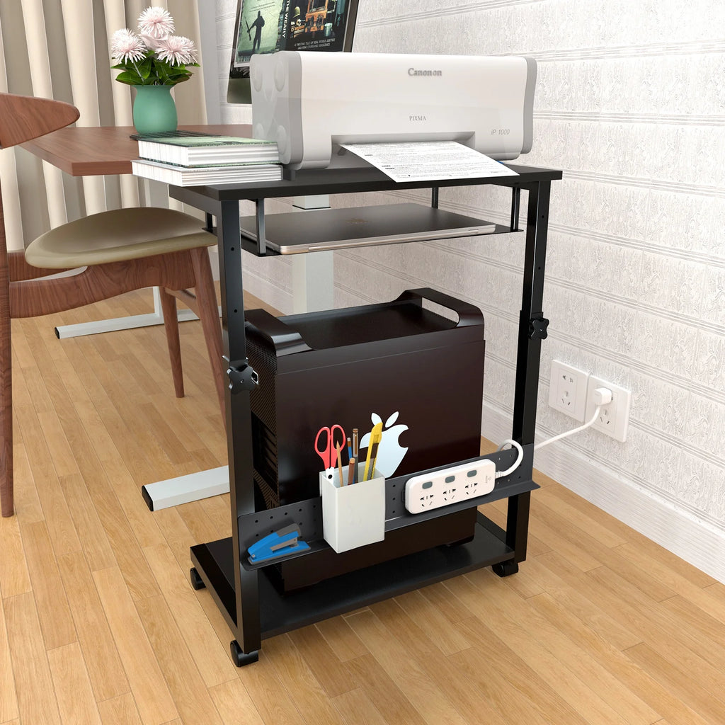 3 Tier Wooden Computer Tower Stand with Rolling Casters A278800