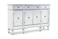 4-Door 3-Drawer Long Console Table with Shelves, Mirrored Surfaces, Silver Wood F497