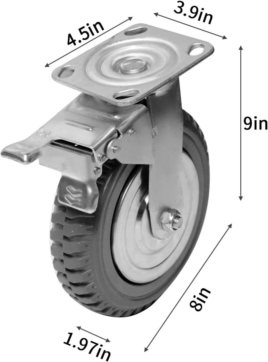 4 Pack 6 inch Swivel Rubber Wheel Casters Set with Brake T71633