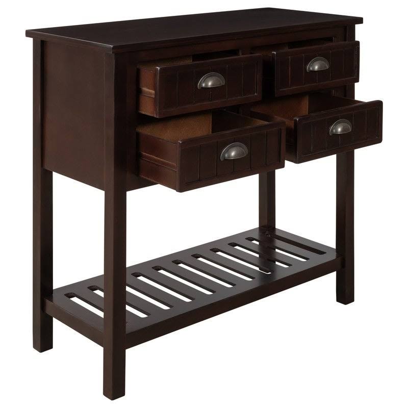 Solid Wood Console Table with 4 Drawers and Slatted Shelf Z6105