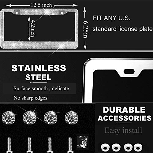 2 Pack Rhinestone Crystal Stainless Steel License Plate Frames Z7210