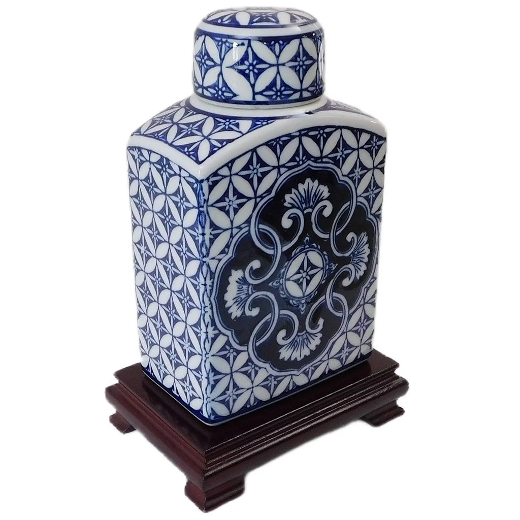 Blue and White Rectangular Tea Jar C995490