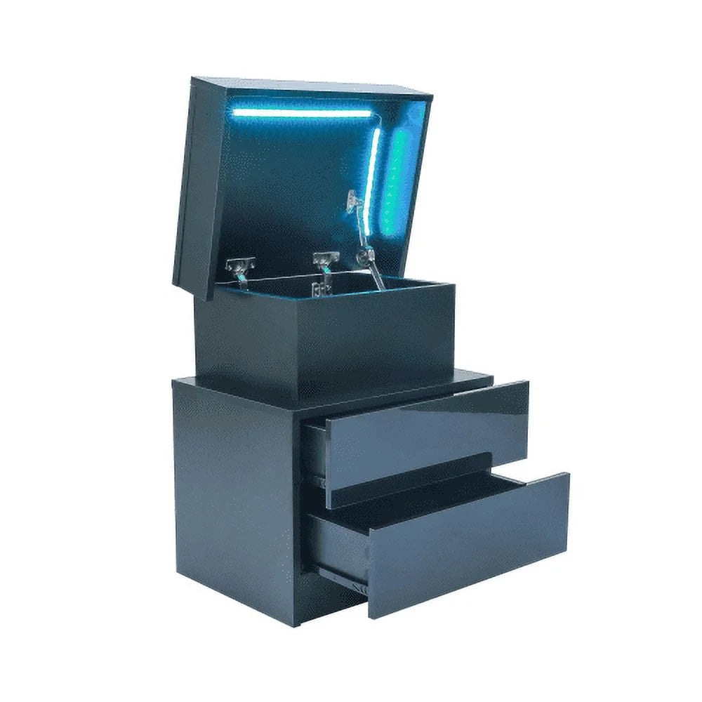 Black LED Nightstand with 2 High Gloss Drawers L63598