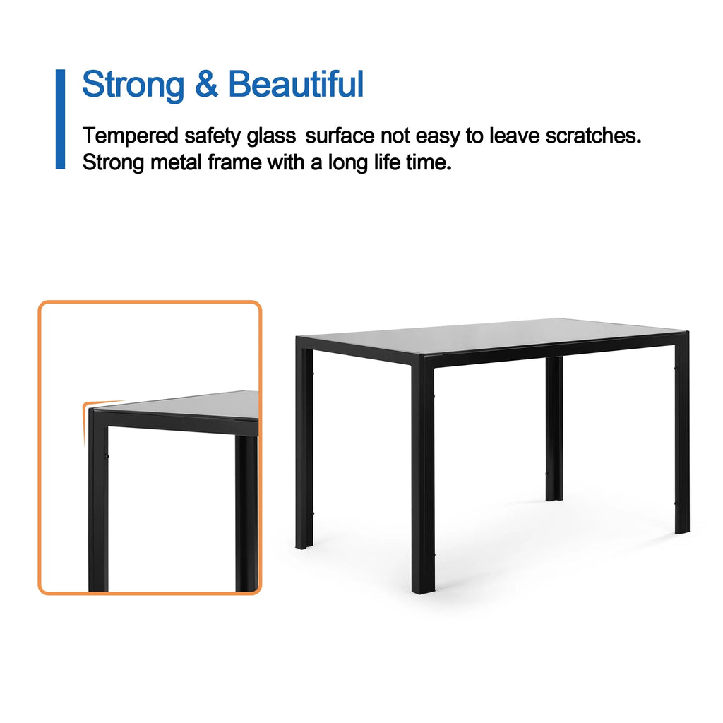 5 Pieces Tempered Glass Dining Table Set with 4 Faux Leather Chairs Black Y641534