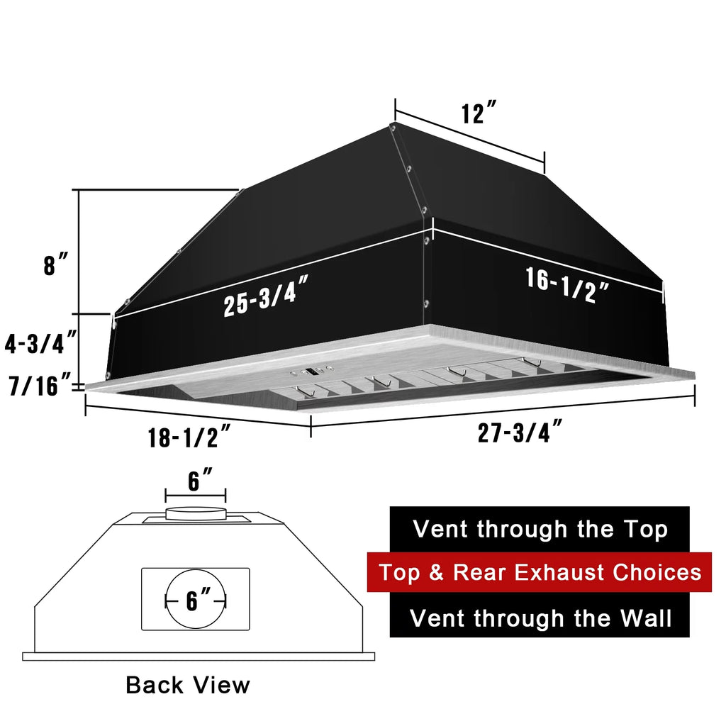 30 Inch Stainless Steel Ducted Range Hood Insert, 600 CFM E805
