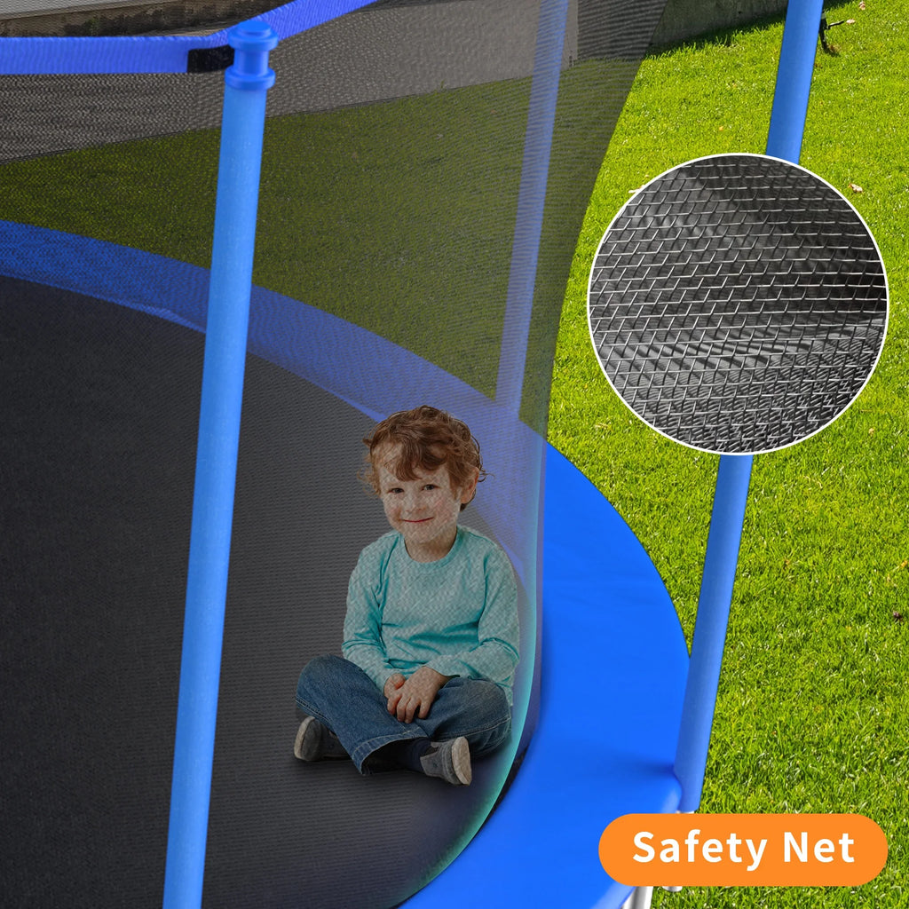 Blue 12FT Outdoor Trampoline with Safety Enclosure and Basketball Hoop W541