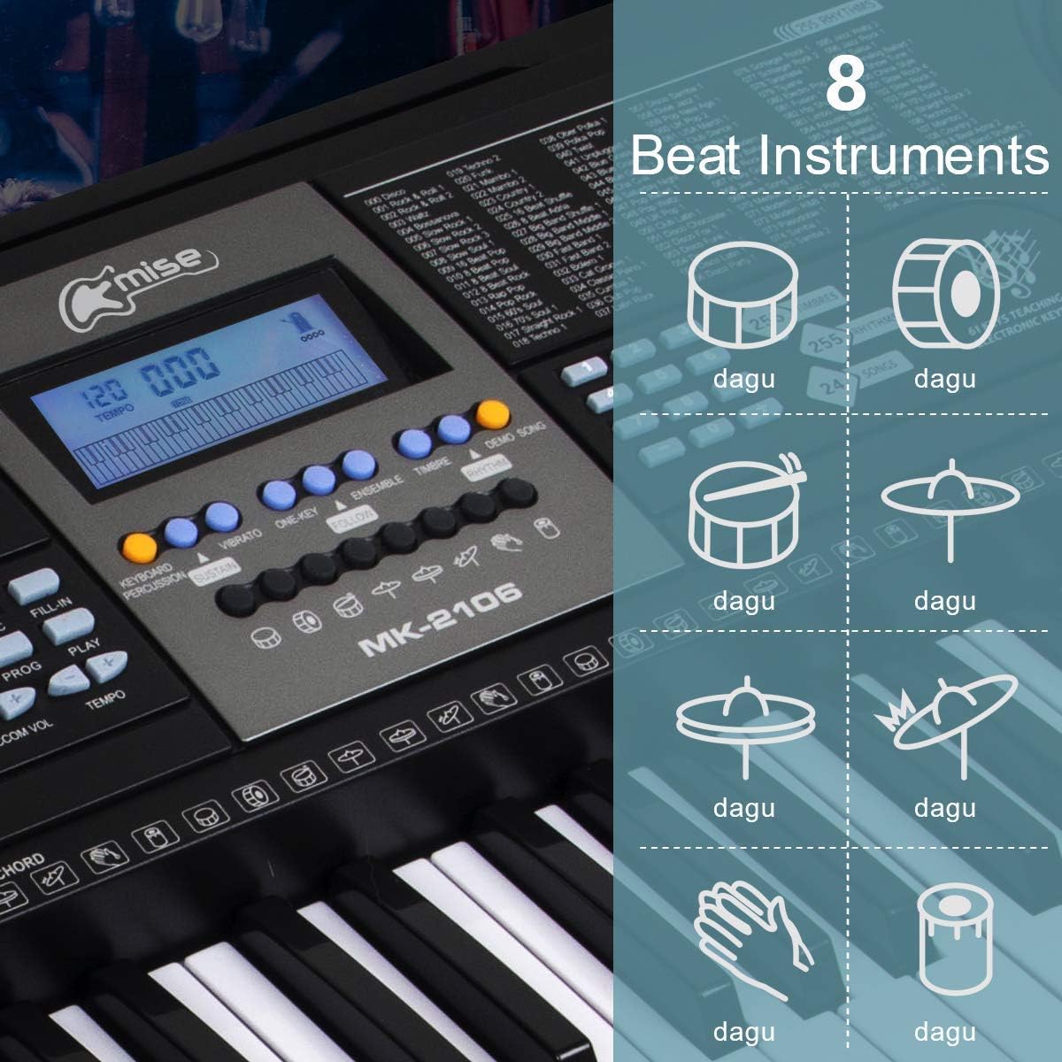 61 Key Digital Piano Portable Electronic Keyboard with Built-In Speaker, Microphone, Music Stand K374490