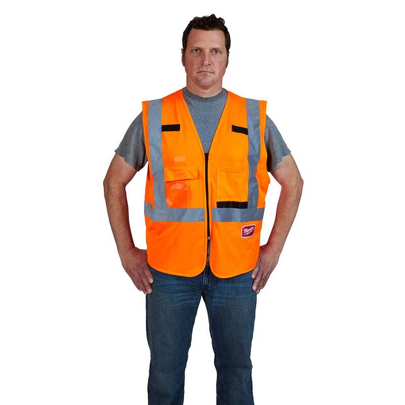 Orange Class 2 High Visibility Safety Vest with 10 Pockets 4-Pack H5357