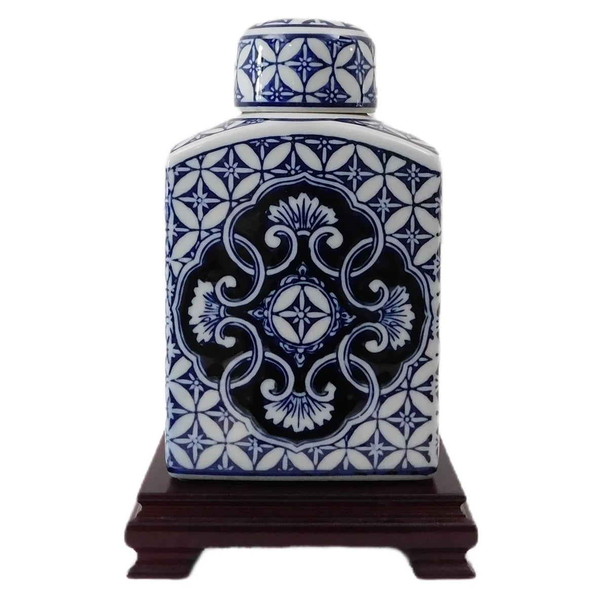 Blue and White Rectangular Tea Jar C995490