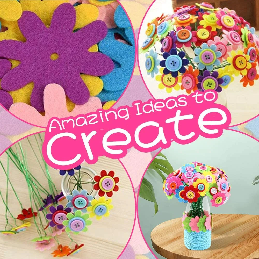 Colorful Buttons and Felt Flower Kit Vase Arts Toy Craft Project E968